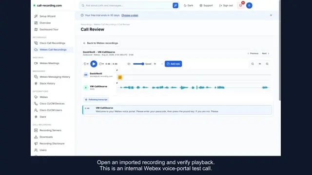 Thumbnail for Connect Webex and review recordings